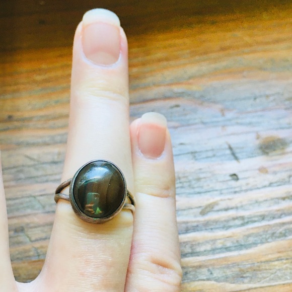 Vintage 70s Solid Sterling Silver 925 Tiger's Eye Oval Ring - Picture 6 of 6